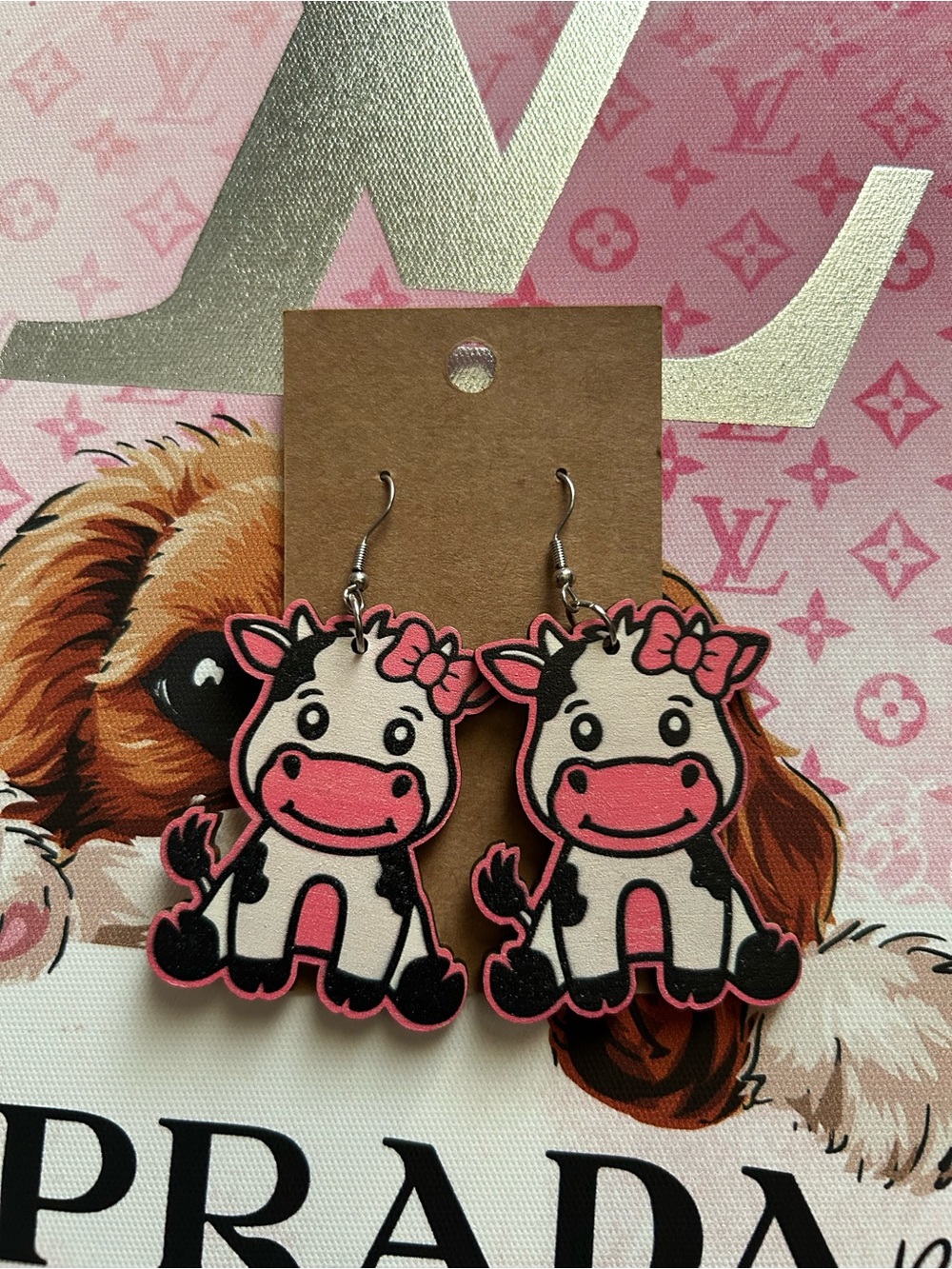 🩷 NEW 🩷 Pink Cow Dangle Earrings 🩷
